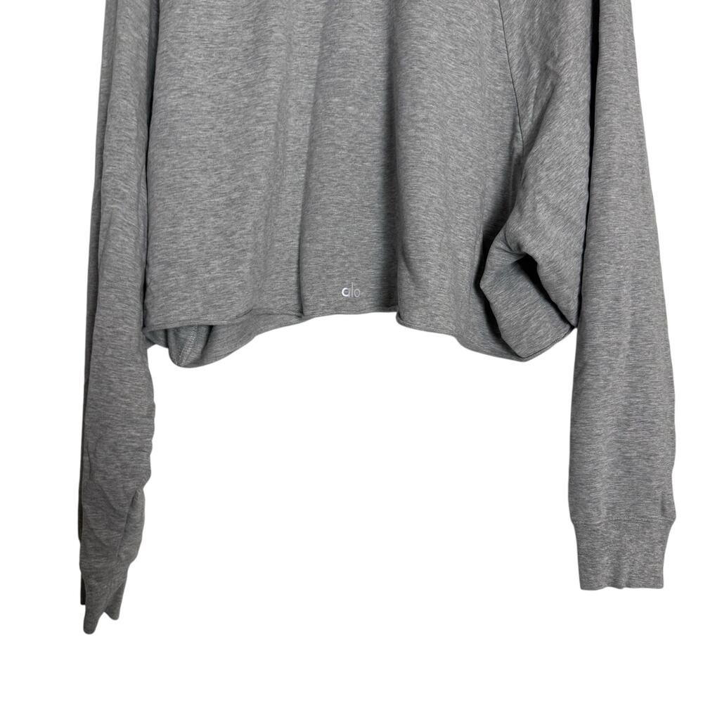 Alo Yoga Gray Double Take Raglan Long Sleeve Cropped Pullover Sweatshirt L - Picture 6 of 7